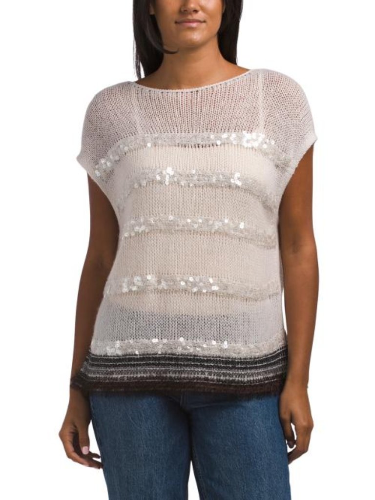 Lafayette 148 New York Cashmere Blend Metallic Stripe Boat Neck Sweater